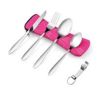 Vicloon Cubiertos para Llevar, 6PCS Cubiertos Camping de Acero Inoxidable, Juego de Trabajo Cubiertos para Exteriores Viajes Camping,Juego de Cubiertos de Acero inoxidable azul-Luz