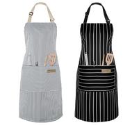 Vicloon Delantales de Algodón por Rejilla a Rayas,2pcs Delantal de Cocina Unisex Adulto Impermeable con Bolsillos,Delantal Antiincrustante de Mujeres, Hombre y Pareja para Cocinar