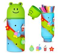 Vicloon Estuche 2 en 1 Silicona, Silicona Capacidad Retráctil, Estuche Escolar Vertical Cierre de Cremallera, Regalos de Cumpleaños y Navidad para Niños y Niñas （Rana Verde）