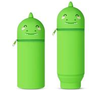 Vicloon Estuche 2 en 1 Silicona, Silicona Capacidad Retráctil, Estuche Escolar Vertical Cierre de Cremallera, Regalos de Cumpleaños y Navidad para Niños y Niñas （Dinosaurio Verde）