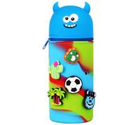Vicloon Estuche 2 en 1 Silicona, Silicona Capacidad Retráctil, Estuche Escolar Vertical Cierre de Cremallera, Regalos de Cumpleaños y Navidad para Niños y Niñas （Monstruo Azul）