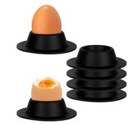 Vicloon Hueveras, 6 Piezas Platos de Plástico para Huevos, Huevera Redonda Portátil con Base, Porta Huevos para Servir de Desayuno, Suave Fácil de Limpiar, Negro
