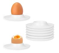 Vicloon Hueveras, 6 Piezas Platos de Plástico para Huevos, Huevera Redonda Portátil con Base, Porta Huevos para Servir de Desayuno, Suave Fácil de Limpiar, Blanco