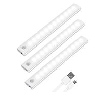 Vicloon Iluminacion Luz sin cables Portatil, 3 PCS 12 LED Luz Armario con Sensor de Movimiento con Auto en/Apagado/Siempre, USB Recargable LED Armario con 2 Tiras Magnéticas, para Escalera, Coina