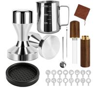 Vicloon Juego Café Tamper, 51mm Prensador Café 304 Acero Inoxidable 23 Piezas Profesional con Jarra de Leche 350 ml Agitador Aguja Plantillas Lápiz para Arte Latte Cuchara Toalla de Barista Tapete