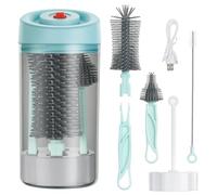 Vicloon Juego de biberones de viaje 5 en 1, cepillo portátil de silicona para biberones, popote y cepillo para chupete, caja de esterilización, estante de secado, azul