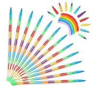 Vicloon Lápices de Arcoíris Apilables,12 PCS Apilando Lápices de Colores,11 Colores Ceras para Colorear para Niños,Ceras para Construir,Juguete de Crayones de Colores para Reunión Familiars,Fiesta