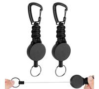 Vicloon Llavero Retráctil, 2pcs Mosquetón de Carrete de Tarjeta, Llavero Retráctil Resistente, con 60cm de Alambre de Acero Cuerda, Hebilla de Calabaza -Negro