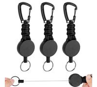 Vicloon Llavero Retráctil con clip, 3Pcs Mosquetón de Carrete, Llavero Retráctil Resistente con Paracord, Llavero Extensible Retractil Cable Acero para Soporte de Tarjeta ID, Negro