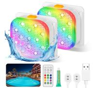Vicloon Luces LED Sumergibles Recargables, 2PCS Luces LED Piscina Desmontable con Mando, Impermeable IP68, RGB Cambiante Bajo el agua Luz para Fiesta Florero de Navidad Tina de
