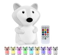 Vicloon Luz de Noche Infantil Silicona, Lámpara Quitamiedos Portátil USB Luz Nocturna Bebé Recargabl LED Brillos Ajustables Colores RGB con Mando, Luz Nocturna Niños Zorro Regalo para Habitación