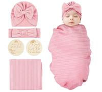 Vicloon Manta Bebé Recien Nacido Manta de Arrullo Cobija Manta Envolvente,Niña Manta Envolvente con Gorro Diadema,Saco de Dormir Bebé Nacimiento para Bebé Nacido para Bebés Niños y Niñas,Rosa