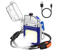 Vicloon Mechero Eléctrico, Encendedor Electrónico USB C Recargable, Mechero de Doble Arco con Linterna, Resistente al Viento y al Agua, Encendedores para Velas, Regalo para Papa, Abuelo (Azul)