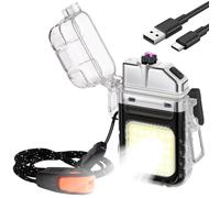 Vicloon Mechero Eléctrico, Encendedor Electrónico USB C Recargable, Mechero de Doble Arco con Linterna, Resistente al Viento y al Agua, Encendedores para Velas, Regalo para Papa, Abuelo (Negro)