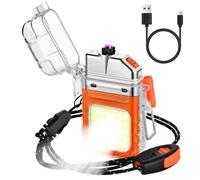 Vicloon Mechero Eléctrico, Encendedor Electrónico USB C Recargable, Mechero de Doble Arco con Linterna, Resistente al Viento y al Agua, Encendedores para Velas, Regalo para Papa, Abuelo (Naranja)