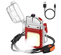 Vicloon Mechero Eléctrico, Encendedor Electrónico USB C Recargable, Mechero de Doble Arco con Linterna, Resistente al Viento y al Agua, Encendedores para Velas, Regalo para Papa, Abuelo (Rojo)