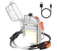 Vicloon Mechero Eléctrico, Encendedor Electrónico USB C Recargable, Mechero de Doble Arco con Linterna, Resistente al Viento y al Agua, Encendedores para Velas, Regalo para Papa, Abuelo (Blanco)