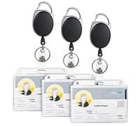 Vicloon Mejorar Llavero Retráctiles de Alta con Funda para Tarjeta, 3 Pcs Soporte de Tarjeta ID con Clip de Cinturon con Cordón de Nylon Extensible, Tarjetero de Doble Cara para Oficina Autobús