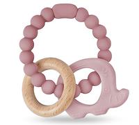 Vicloon Mordedor Bebe, Mordedor de Madera y Silicona del Juguetes para la dentición, Juguetes de Madera Bebé Masticar para Calmar Las Encías de Los Bebés para Bebés de Más de 3 Meses（Rosa oscuro）