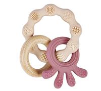 Vicloon Mordedor Bebe, Mordedor de Madera y Silicona del Juguetes para la dentición, Juguetes de Madera Bebé Masticar para Calmar Las Encías de Los Bebés para Bebés de Más de 3 Meses(pulpo rosa)