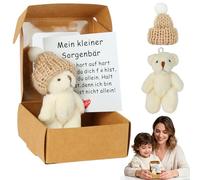 Vicloon Osito En Caja, Mini Ositos de Peluche Hecho a Mano en Caja con Tarjeta Inspiradora, Pequeño Abrazo De Bolsillo para Regalos Motivacionales Niños Parejas y Amigos, Blanco