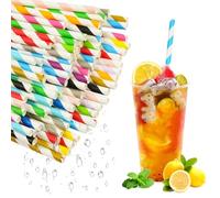 Vicloon Paja de Papel,150 Piezas Pajita Desechables Ecológicas Compostables Pajitas Fiesta Papel Utilizado para Cumpleaños,Navidad,Pajitas Biodegradables con 15 Colores Bebidas Frías Calientes-Raya