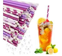 Vicloon Paja de Papel,150 Piezas Pajita Desechables Ecológicas Compostables Pajitas Fiesta Papel Utilizado para Cumpleaños,Navidad,Pajitas Biodegradables 10 Estilos Bebidas Frías Calientes-Púrpura