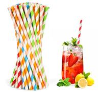 Vicloon Paja de Papel, 200 Piezas Pajita Desechables Ecológicas Compostables Pajitas Fiesta Papel Utilizado para Cumpleaños, Navidad, Pajitas Biodegradables con 5 Colores Bebidas Frías y Calientes