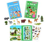 Vicloon Paquete de 2 Libros de Pegatinas Reutilizables Para Niños Mayores de 3 Años, Pegatina de Mundo Submarino y Zoo Infantiles, Juguetes Educativos Regalo de Cumpleaños para Niños Pequeños