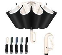 Vicloon Paraguas Plegable, Gran Paraguas de Viaje con Asa de Mosquetón, 10 Varillas/Antiviento/Protección UV/Apertura y Cierre Automático/Mujeres y Hombre (Beige)