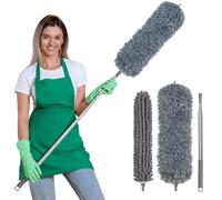 Vicloon Plumero Atrapapolvo 2 Cabezales Microfibra y Cepillo de Limpieza de Ranura Lavable con Varilla TelescóPica de 245 CM Plumero Telescopico Plano para Persianas Limpieza del Hogar Windows Techos
