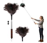 Vicloon Plumero de Plumas de Avestruz, Duster Atrapapolvo 51-150cm Extensible Ajustable Lavable Plumero de Mano Natural Esponjoso Reutilizable para Persianas Muebles Coches Mango de Acero Inoxidable