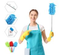 Vicloon Plumero Microfibra Mango, 3 Piezas Plumero Telescópico Duster Limpieza Polvo, Cepillo para Duster de Chenilla, 28-75cm Retráctil Recolector de Polvo Lavable (Rojo, Azul, Verde)