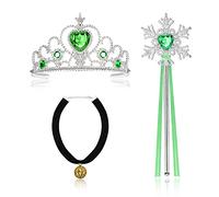 Vicloon Princesa Vestir Accesorios, 3PCS Princesa Elsa Disfraz Accesorios, Elsa Joyas para Niñas Carnaval Fiesta, Trenza, Collar, Pulsera, Corona, Varita Mágica, Guantes, Anillo, Pendientes