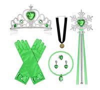Vicloon Princesa Vestir Accesorios, 8Pcs Anna Princesa Accesorios de Disfraces, Verde Set Cosplay, Corona, Varita, Gargantilla, Collar, Pendientes, Guantes, Anillo para Niña
