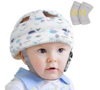 Vicloon Protector de Cabeza para Bebe, Casco Seguridad Bebe con Rodilleras, Transpirable Ajustable Protector Casco Bebe, Adecuado para Niños de 0 a 3 Años Que Aprenden a Gatear y Caminar (Ballena)