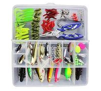 Vicloon Señuelos de Pesca, 120 Piezas Kits de Señuelos Pesca Accesorios Cebos Artificiales Articulos de Pesca Incluido la Caja Tackle, Ganchos, Tijeras, Cebos, Popper, Grillos y más
