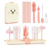 Vicloon Set de Cepillos para Biberones, 6 en 1 Kit de Cepillo Limpia Biberones Viaje con Cepillo para Biberones, Pezones & Pajitas, Dispensador de Jabón, Caja de Almacenamiento, Soporte para Secado
