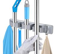 Vicloon Soporte Escobas Pared,3 Soportes y 4 Ganchos Colgador Escoba de Soporte,Colgador Escoba y Fregonas,Regulable,Soporte de Pared para Escobas y Fregonas para Restaurante, Cocina, Baño, Garaje