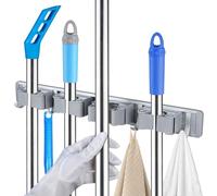 Vicloon Soporte Escobas Pared,4 Soportes y 5 Ganchos Colgador Escoba de Soporte,Colgador Escoba y Fregonas,Regulable,Soporte de Pared para Escobas y Fregonas para Restaurante, Cocina, Baño, Garaje