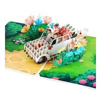 Vicloon Tarjeta de Boda 3D Coche de Boda,Pareja de Novios en El Coche de la Boda,Elegante Tarjeta de Felicitación para Boda y Matrimonio,Tarjeta de Boda Pop-Up con Sobre para Novios,Aniversarios