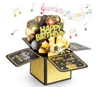Vicloon Tarjetas de cumpleaños 3D, tarjeta de felicitación de cumpleaños con música y luces, 3D Pop Up Happy Birthday Card, apagando las velas LED, para amigos, padres, amantes, niños, chicos, fiestas