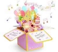 Vicloon Tarjetas de cumpleaños 3D, tarjeta de felicitación de cumpleaños con música y luces, tarjeta de felicitación de cumpleaños para 40 grados, apagar las velas LED, para amigos, padres, chicos