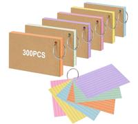Vicloon Tarjetas de índice rayadas, paquete de 300 tarjetas de vocabulario multicolor de 5 x 3 pulgadas para estudio y aprendizaje, escuela, oficina, hogar