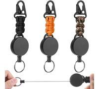 VicloonLlavero Retráctil con clip, 3Pcs Mosquetón de Carrete, Retráctil Resistente con Paracord, Extensible Cable Acero para Soporte de Tarjeta ID, Llave