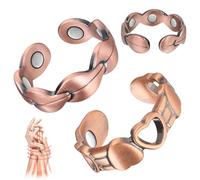 Vicmag 2 anillos magnéticos de cobre para mujeres y hombres con imanes fuertes, 99,99% cobre puro sólido, anillo ajustable para el pulgar con caja de regalo, 8