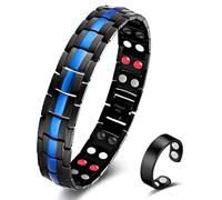 Vicmag Pulsera magnética para hombre, terapia magnética, drenaje linfático, doble fila, pulsera de curación magnética con herramienta de ajuste (línea azul 4 elementos)