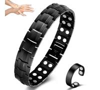 Vicmag Pulsera Magnética para Hombre, Terapia y Drenaje Linfático, Acero de Titanio para Artritis, Doble Fila, Curación Con Herramienta de Ajuste (Negro)