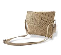 Vico Casa® Bolso de paja mujer, bolso de verano trenzado de estilo bohemio con botón y bandolera/Bolso de hombro vintage de playa 24x20cm con asas de piel sintética desmontables (ZX-15041A), neutro,