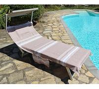 Vico Casa® Toalla de Playa Tumbona Palau 75x195cm en algodón, Beige/Lona con cojín, Bolsillos y Bolsa
